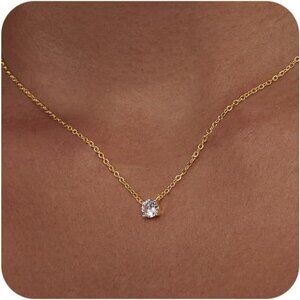 Trendy 18K  Gold-Round CZ Plated Paperclip Necklace - Diamond Oval Jewelry